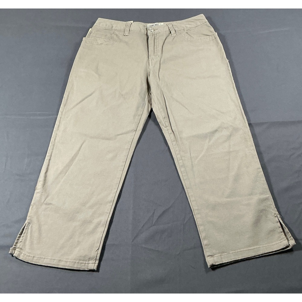 Cherokee Womens Vintage Khaki Relaxed‎ Capri Pants Size 2 NWT Stretch Side Slit